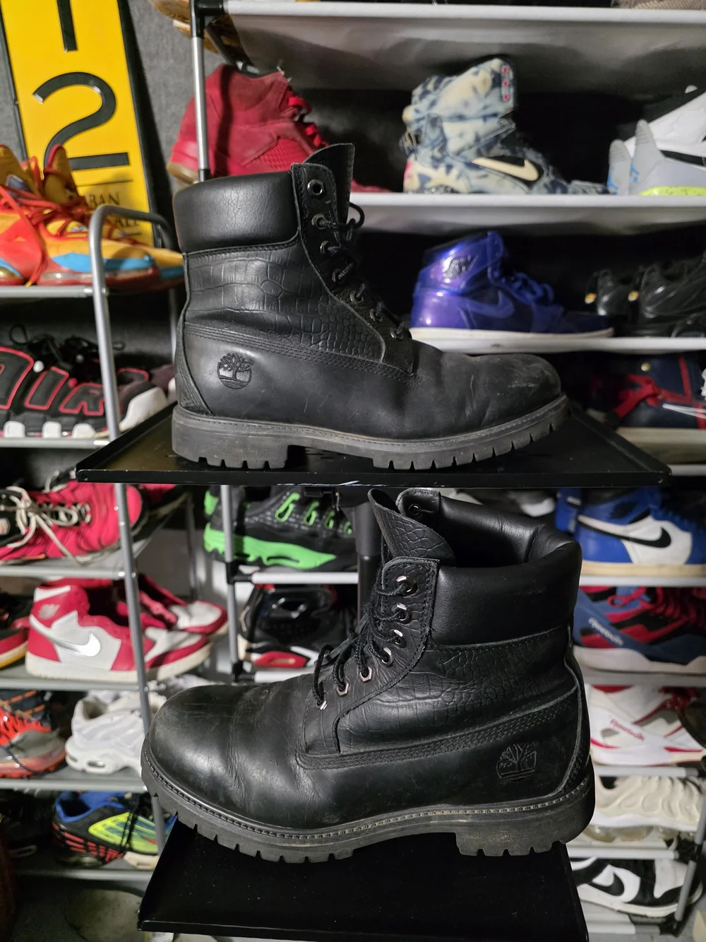 🔥 Timberland Men’s Size 10 Croc Embossed Black Leather Rugged Work Boots